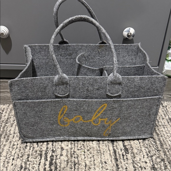 Handbags - Gray Felt Tote Bag with Gold Accents